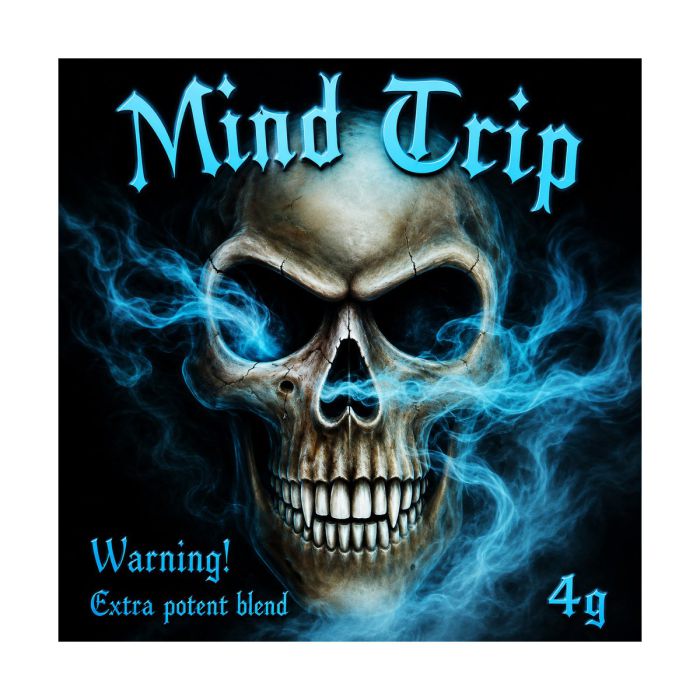 Mind Trip 4g Räuchermischung von XPlant mit blau-schwarzem Totenkopf-Motiv